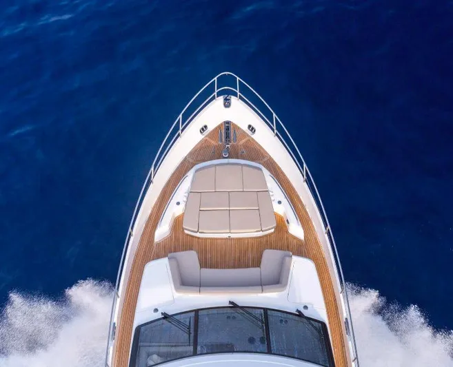  Yacht Photos Pics Luxury Princess 75 yacht cruising on open sea, aerial view, 2019 model.
