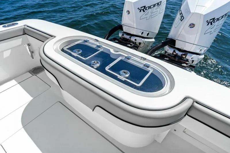 Lily Yacht Photos Pics 2021 Valhalla Boatworks V-33 with dual outboard engines on open water.