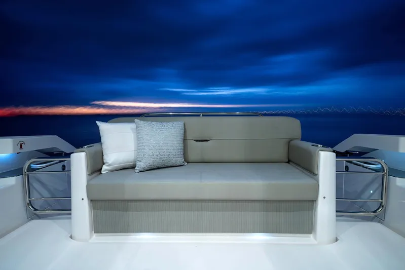  Yacht Photos Pics Manufacturer Provided Image: Luxury seating on 2022 Tiara Yachts C39 Coupe at sunset.