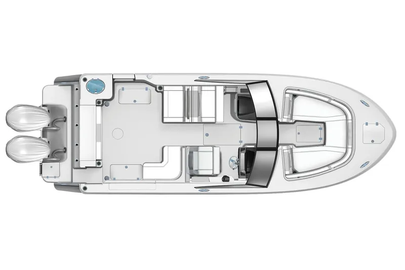  Yacht Photos Pics Manufacturer Provided Image: 2026 Robalo R277 Dual Console boat layout, top view, featuring dual engines and spacious seating.