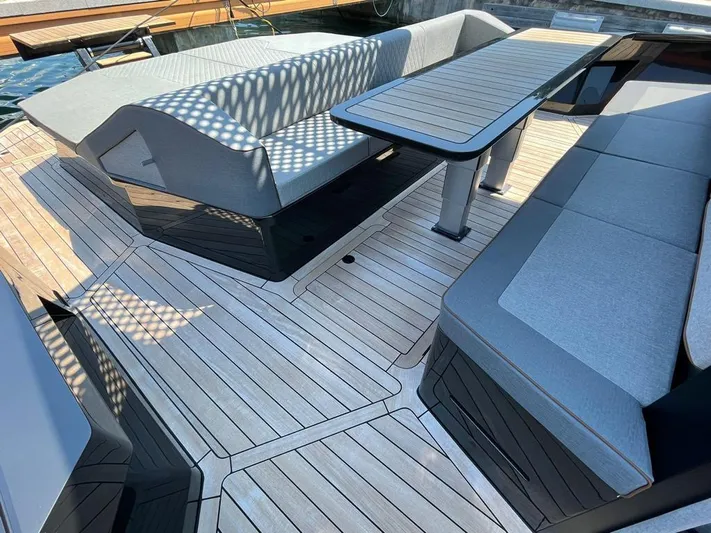Sofia Yacht Photos Pics Luxurious seating area on a 2019 Maori 54 Open yacht with sleek design.