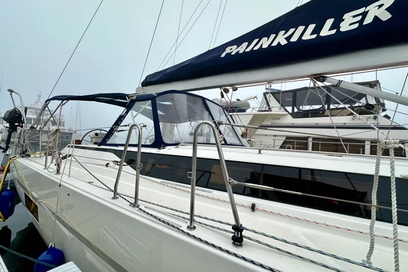 Pain Killer Yacht Photos Pics 2020 Bavaria C50 sailboat "Painkiller" docked, featuring sleek design and modern rigging.