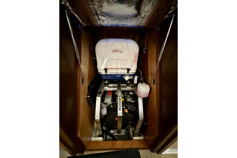 Pain Killer Yacht Photos Pics Engine compartment of a 2020 Bavaria C50 yacht with Fischer Panda generator.