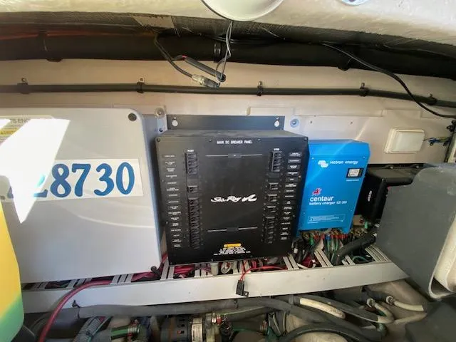 Day Dreamer Yacht Photos Pics Electrical panel and components inside a 2010 Sea Ray 450 Sundancer boat.