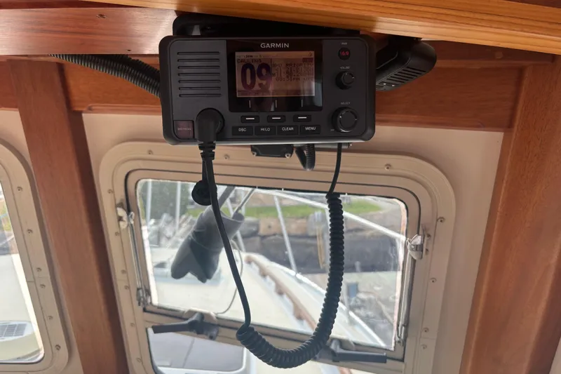 Carroll L Yacht Photos Pics Boat interior with Garmin radio, Lowell 40 model, 2001, mounted above windows.