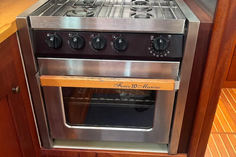 Carroll L Yacht Photos Pics Stainless steel marine oven with wooden handle, Lowell 40 model, 2001.