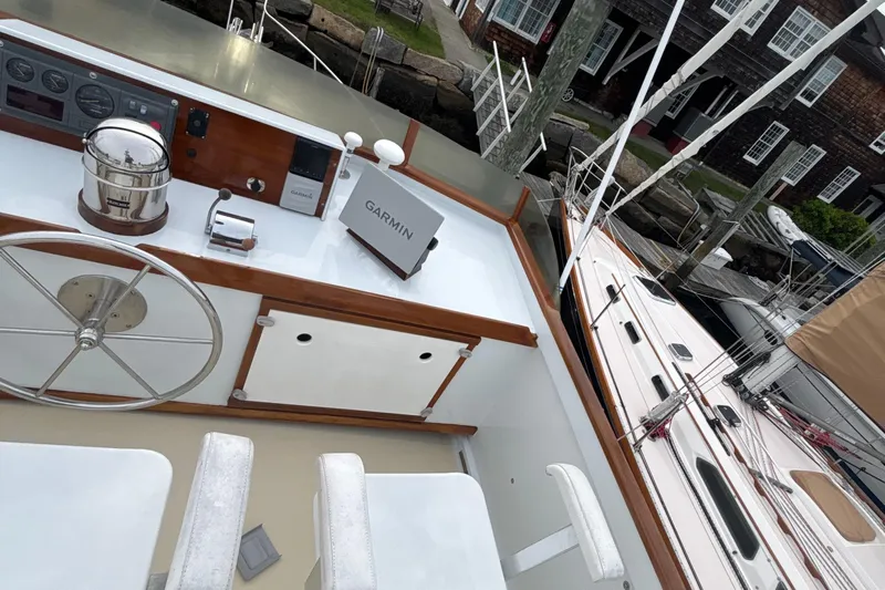 Carroll L Yacht Photos Pics Helm of a 2001 Lowell 40 boat with Garmin navigation system.