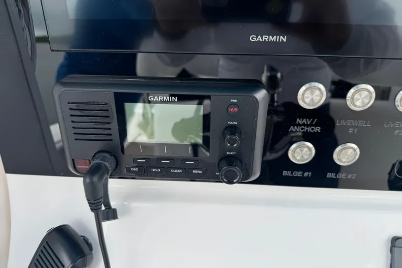  Yacht Photos Pics Garmin marine radio and control panel on 2024 Contender 30 Tournament boat.