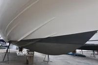 2019 Capelli Tempest 1000 Open boat hull on dry dock, showcasing sleek design.