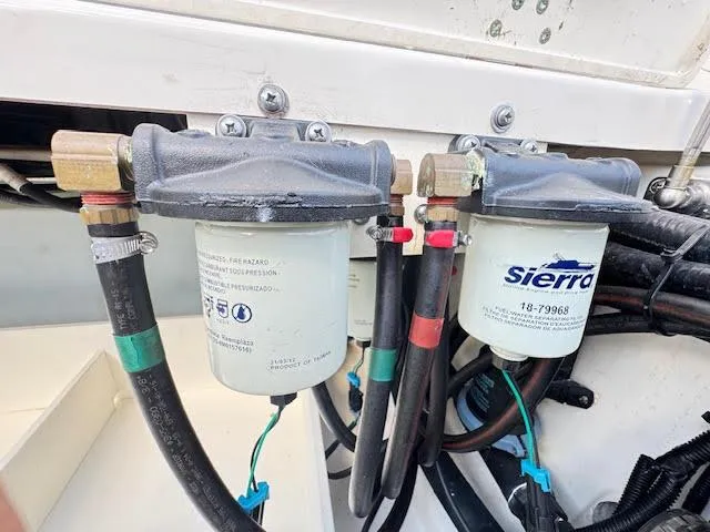  Yacht Photos Pics Fuel filters on a 2016 Boston Whaler 350 Outrage boat engine.