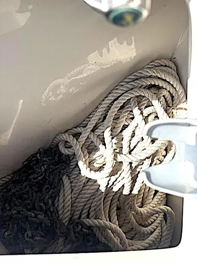  Yacht Photos Pics Rope and chain storage on a 2016 Boston Whaler 350 Outrage boat.