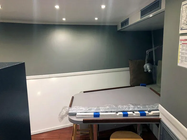 Care Bear Yacht Photos Pics Interior cabin of 2013 Ocean Voyager 95 EXPEDITION yacht with modern lighting.