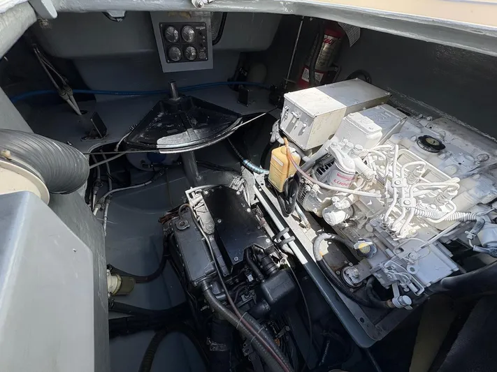 Windborne Yacht Photos Pics Engine room of 2015 Voyage Yachts VOYAGE 520, showcasing mechanical components and wiring.