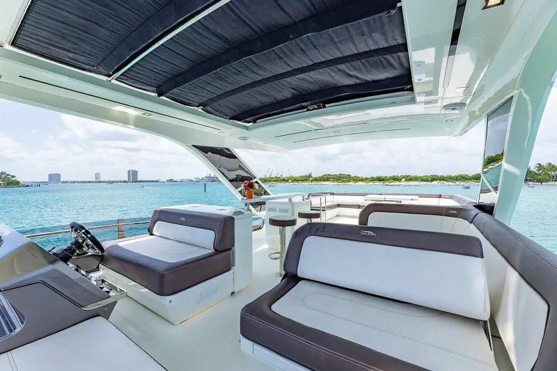  Yacht Photos Pics Luxurious 2019 Galeon 640 Fly yacht interior with ocean view and modern seating.