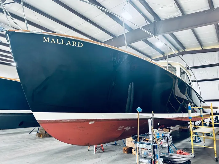 Mallard Yacht Photos Pics 2005 Hinckley Talaria 44 MY yacht "Mallard" in a storage facility.