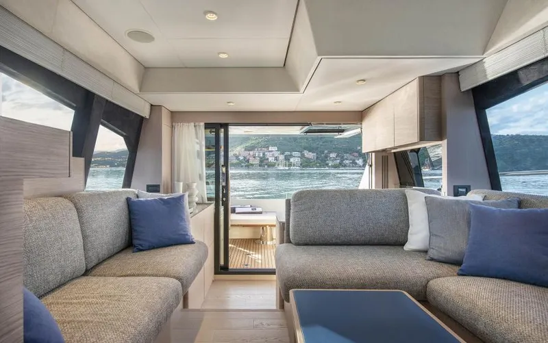  Yacht Photos Pics Luxurious interior of 2025 Ferretti Yachts 500 with scenic ocean view.