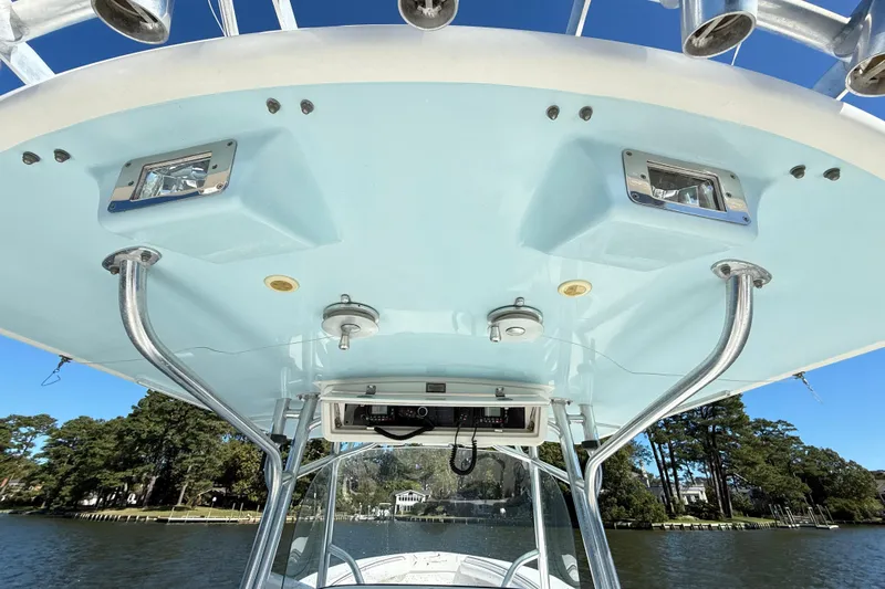  Yacht Photos Pics 2009 Regulator 34SS boat's overhead view with electronics and support structures.