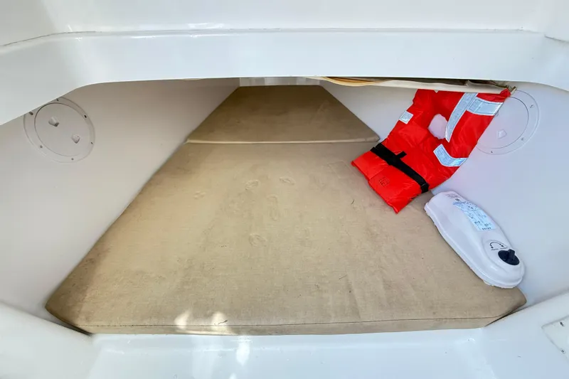  Yacht Photos Pics 2009 Regulator 34SS cabin interior with life jacket and storage space.