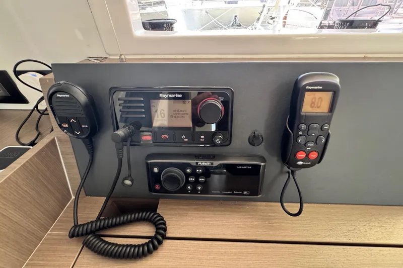 Jolly Time Yacht Photos Pics Control panel of a 2021 Leopard 42 yacht with Raymarine equipment.