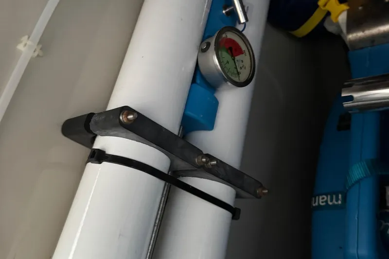 Jolly Time Yacht Photos Pics Close-up of a pressure gauge on a 2021 Leopard 42 boat component.