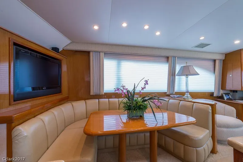 No Pressure Yacht Photos Pics Luxurious interior of 2007 Post 53 Convertible yacht with plush seating and elegant decor.