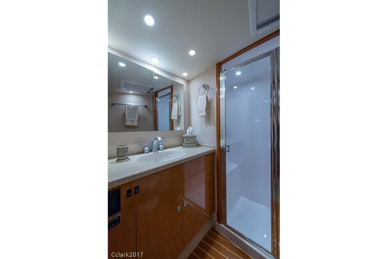 No Pressure Yacht Photos Pics Luxurious bathroom in 2007 Post 53 Convertible yacht with modern fixtures and glass shower.