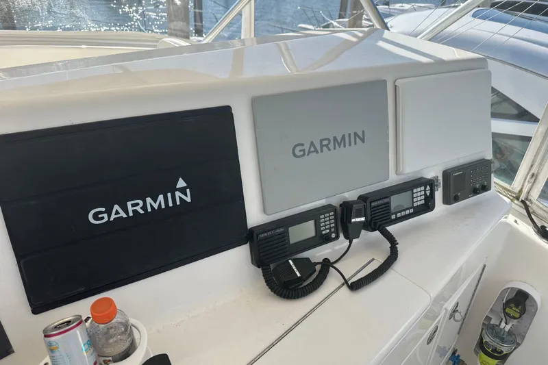 No Pressure Yacht Photos Pics Boat dashboard with Garmin navigation systems on a 2007 Post 53 Convertible.
