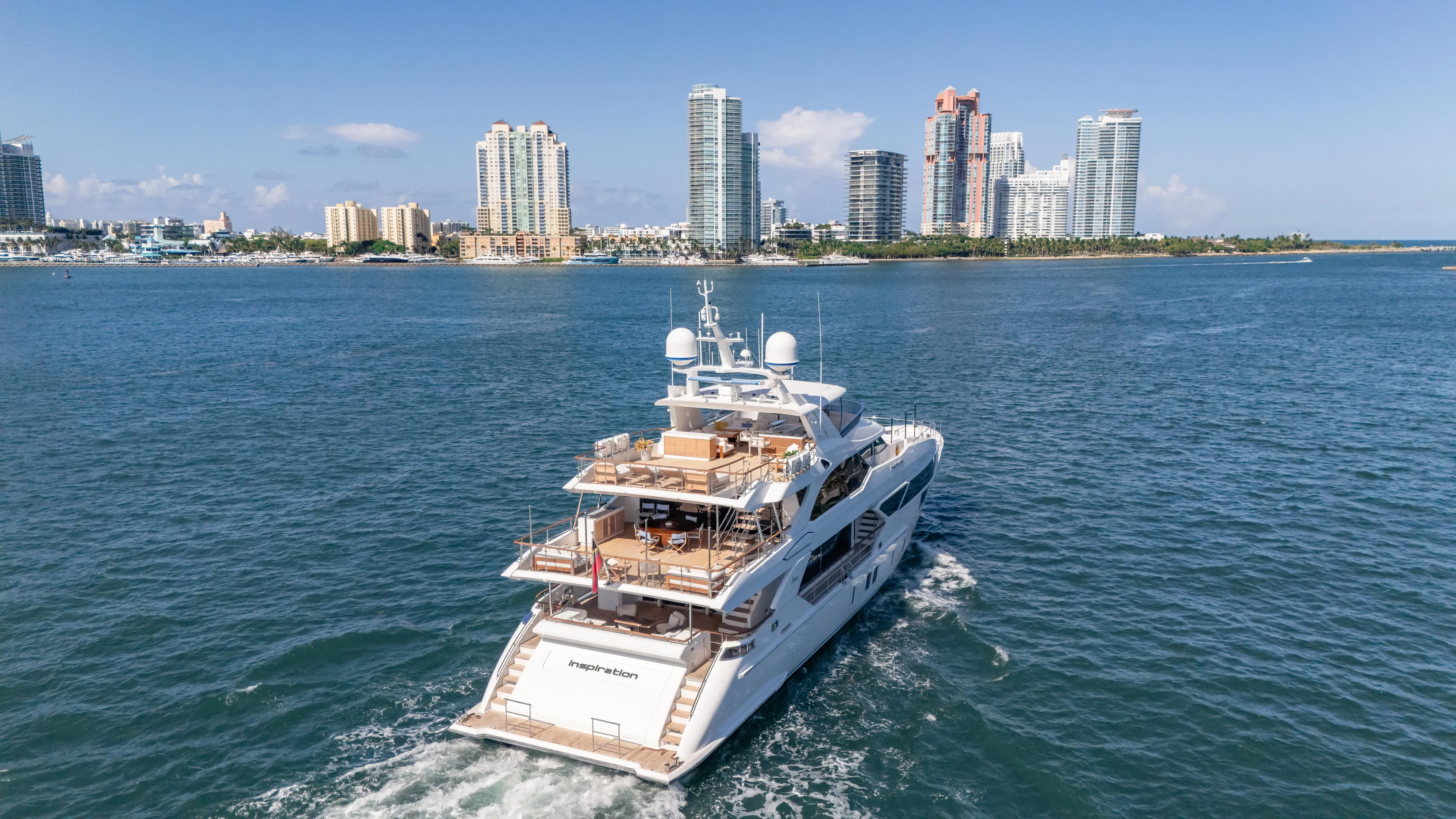 Inspiration Yacht Photos Pics Luxurious 2018 Benetti Fast 125 yacht cruising near city skyline.
