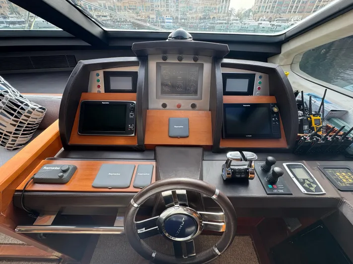 G-one Yacht Photos Pics 2009 Azimut 82 yacht helm with advanced navigation controls and sleek design.