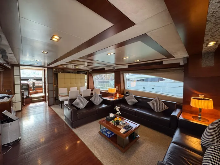 G-one Yacht Photos Pics Luxurious interior of a 2009 Azimut 82 yacht with elegant seating and modern decor.