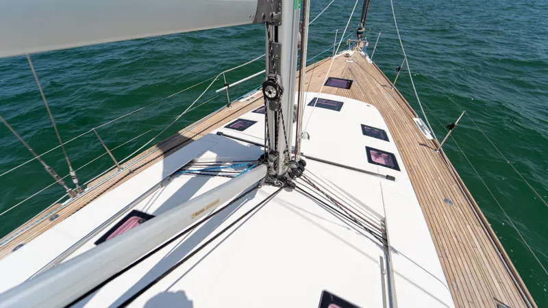 Indigo Dream Yacht Photos Pics Deck view of 2012 Beneteau Sense 50 sailboat on open water.