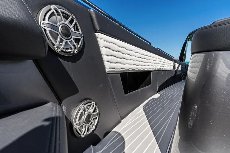  Yacht Photos Pics 2020 Cigarette 42' Auroris boat interior with speakers and sleek design.