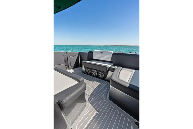  Yacht Photos Pics 2020 Cigarette 42' Auroris boat interior with sleek seating and ocean view.