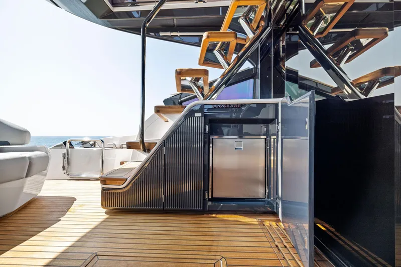  Yacht Photos Pics 2024 Fairline Phantom 65 yacht deck with sleek design and modern amenities.