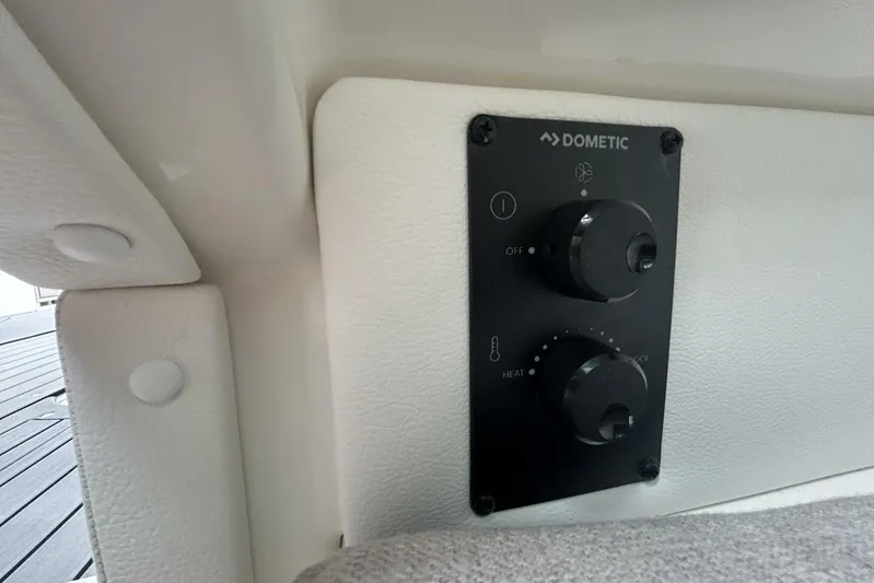  Yacht Photos Pics Control panel on 2020 Sea Ray 350 SLX boat, featuring Dometic temperature settings.