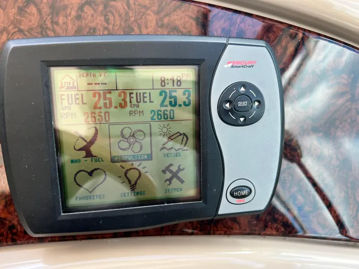  Yacht Photos Pics Mercury SmartCraft display on 2003 Sea Ray 460 Sundancer showing fuel and RPM data.