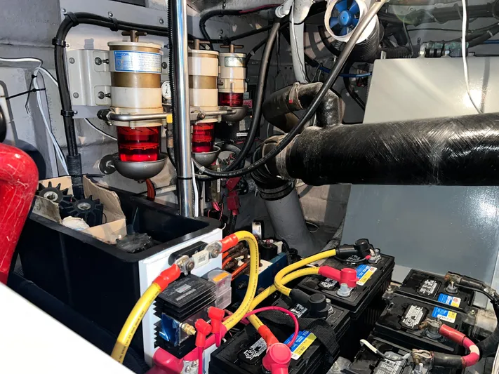  Yacht Photos Pics Engine room of 2003 Sea Ray 460 Sundancer with batteries and fuel filters.