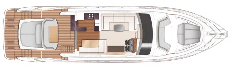  Yacht Photos Pics Top view layout of 2025 Princess S65 yacht interior and deck design.