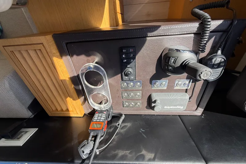  Yacht Photos Pics Control panel of a 2017 Schaefer 56 yacht with various switches and devices.