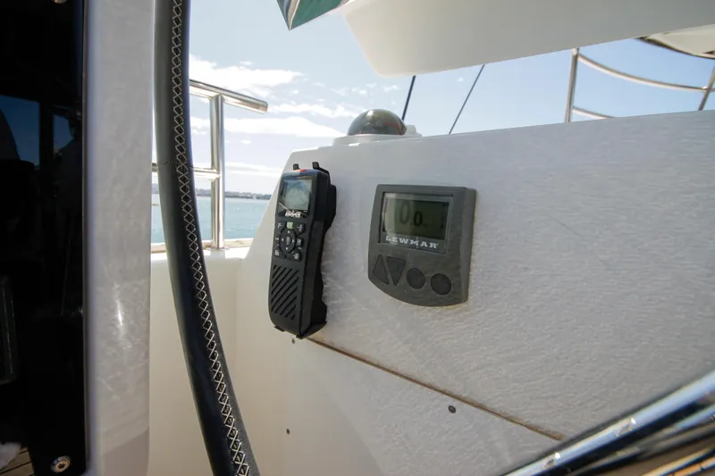  Yacht Photos Pics Control panel on 2019 Lagoon 620 Essense yacht with navigation equipment.