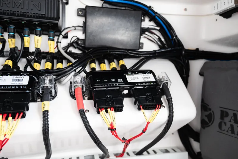 Toto II Yacht Photos Pics Electrical wiring and components inside a 2019 Mag Bay 33 CC boat.