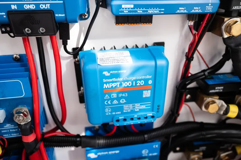 Toto II Yacht Photos Pics 2019 Mag Bay 33 CC boat with Victron SmartSolar charge controller setup.