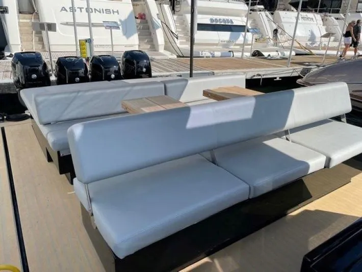 Seafinity Yacht Photos Pics Luxurious seating on 2019 Seanfinity TS48 yacht with sleek design and modern amenities.