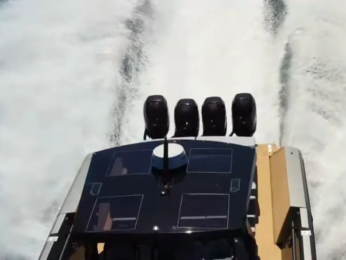 Seafinity Yacht Photos Pics Seanfinity TS48 boat, 2019 model, with four powerful engines cruising on water.