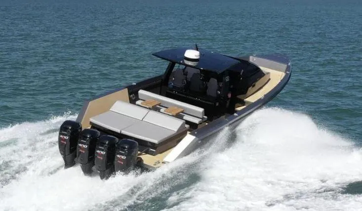 Seafinity Yacht Photos Pics Seanfinity TS48 2019 motorboat cruising on open water with powerful engines.