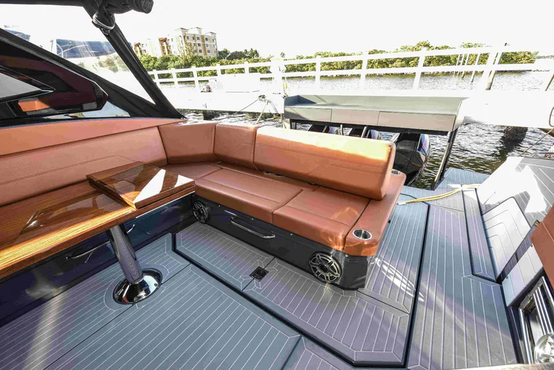 Sea Ya Later Yacht Photos Pics 2021 Cruisers Yachts 42 GLS OB interior with luxurious seating and modern design.