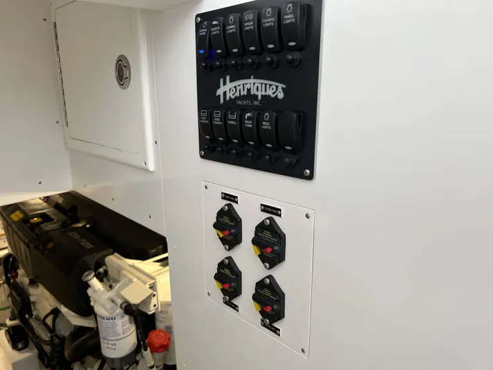  Yacht Photos Pics Control panel of 2021 Henriques 42 Express Hardtop Bridge yacht engine room.