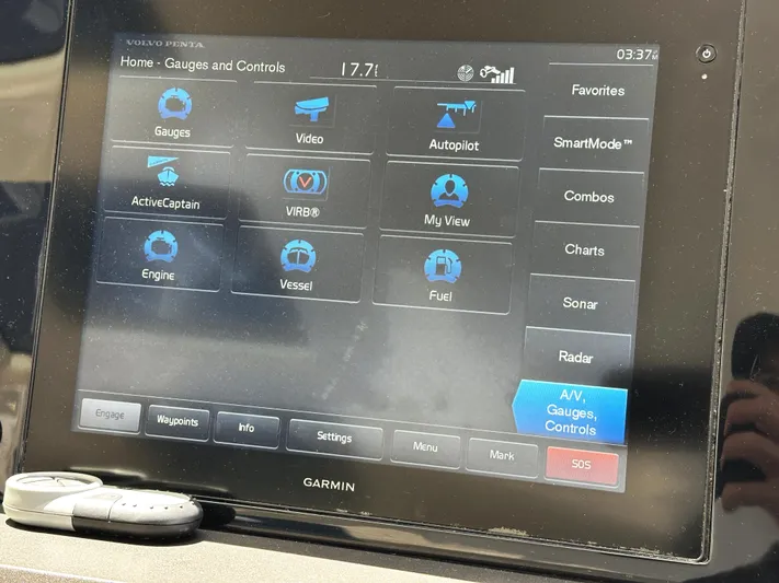 Tucker II Yacht Photos Pics Garmin marine display on Sunseeker Predator 57, showing navigation and control options.