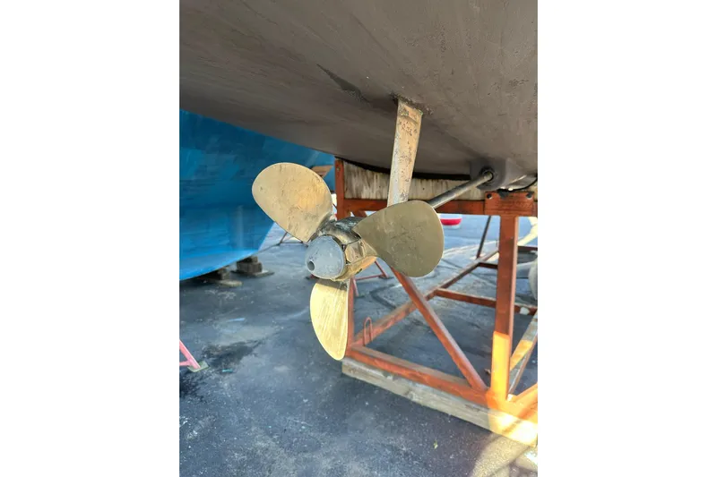  Yacht Photos Pics Propeller of 2020 Jeanneau Sun Odyssey 349 sailboat on dry dock.
