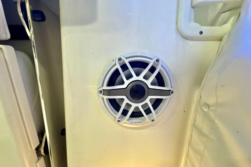  Yacht Photos Pics JL Audio speaker on 2024 Pursuit DC 266 Dual Console boat interior.